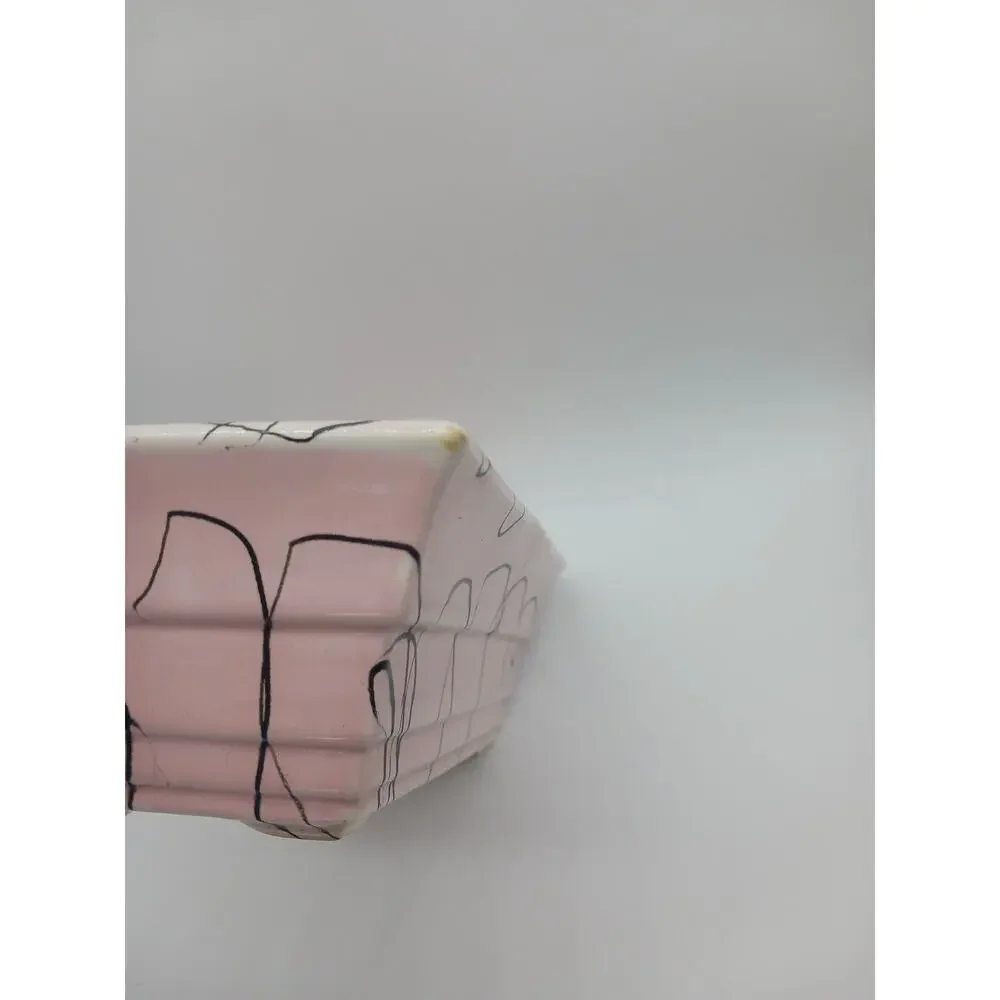 Vintage Hull Pottery Pink Black Drizzle Abstract Rectangular Planter MCM USA F3